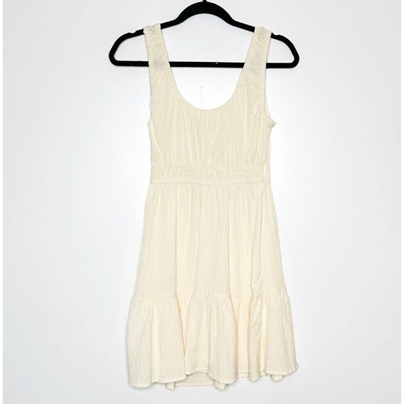 NWT Lush Textured Smocked Waist Ruffle Mini Tank Dress Womens Cream Size Small - Picture 5 of 8
